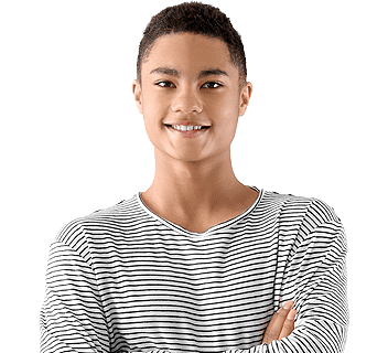 teen in striped shirt smiling